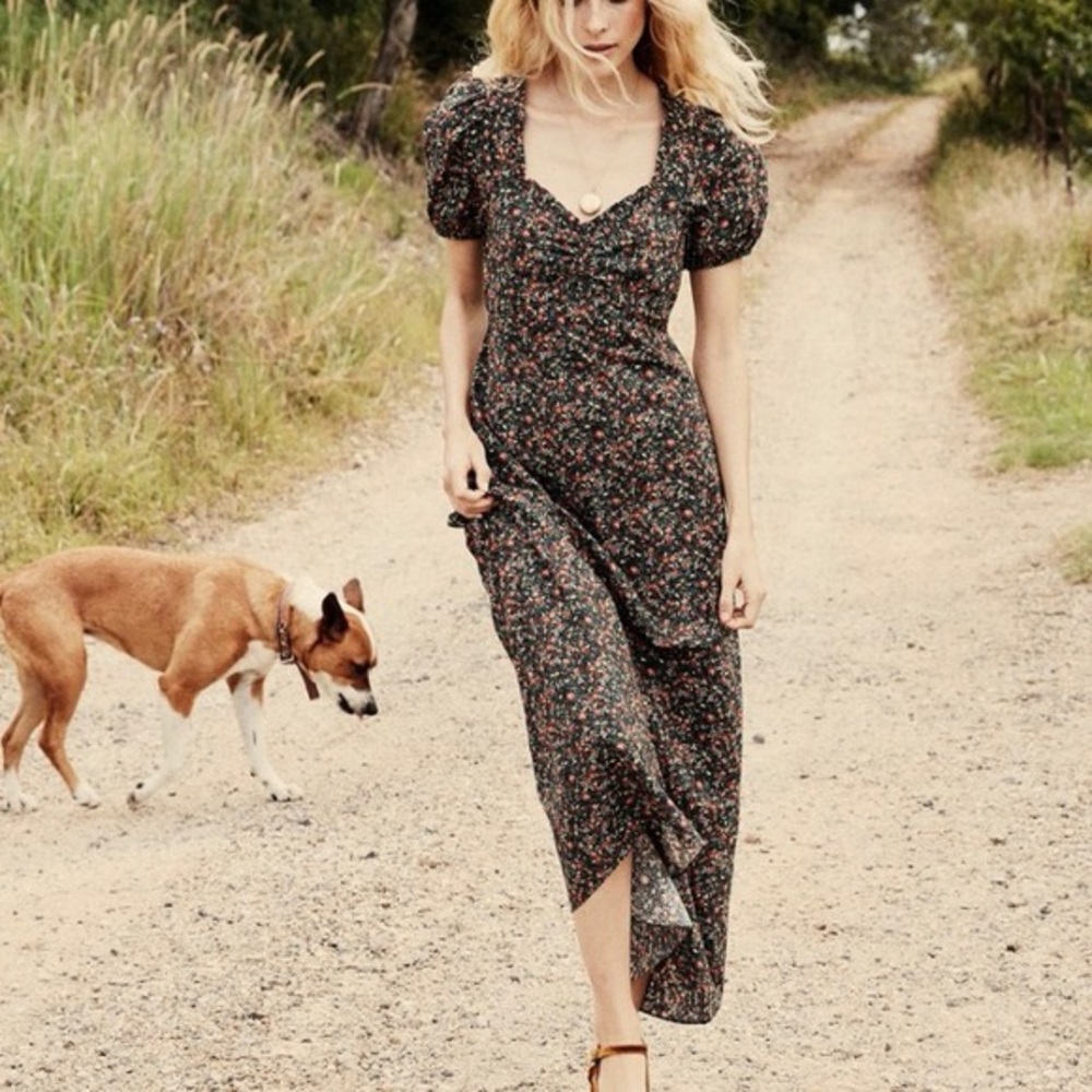Doen Dree Dress in Noir Jardin (puff sleeve, sweetheart neckline)